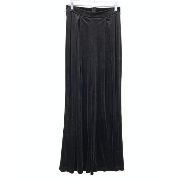 Unbranded Velvet Wide Leg Pants Womens Apx Size Small Black Pleated Front - Picture 1 of 4